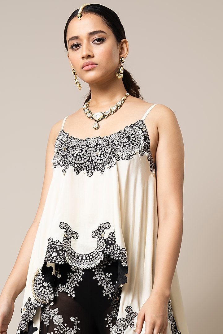 Black Georgette Hand Embroidered Pant Set by Nupur Kanoi at Pernia's Pop Up Shop