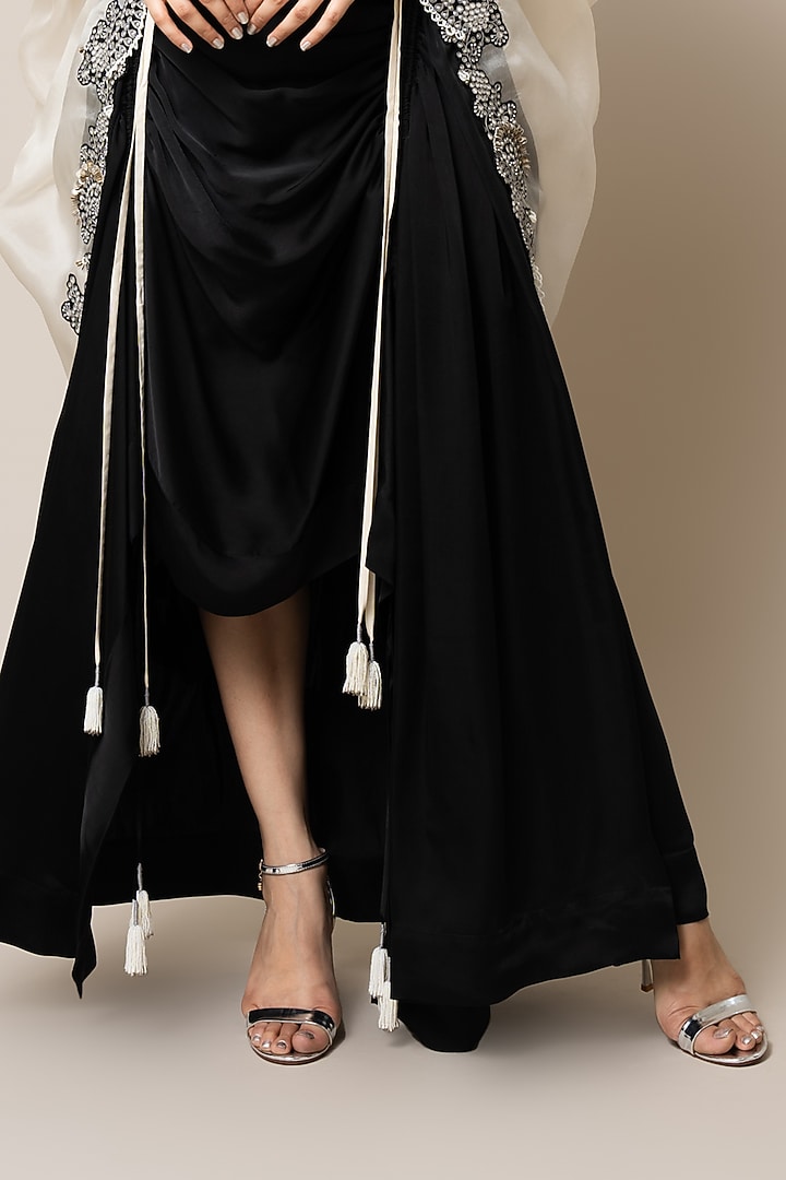 Black Satin Circular Gathered Skirt Set by Nupur Kanoi at Pernia's Pop Up Shop