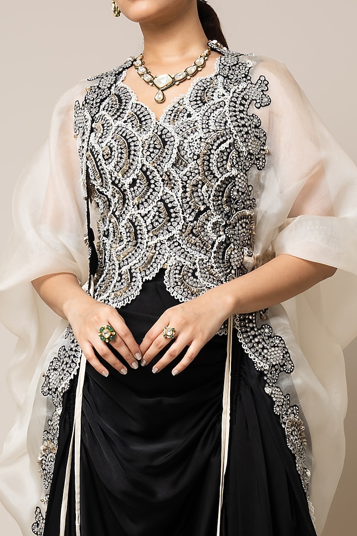 Black Satin Circular Gathered Skirt Set by Nupur Kanoi at Pernia's Pop Up Shop
