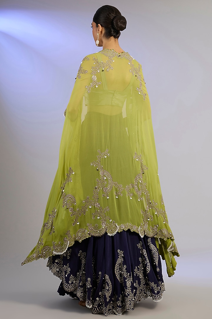 Navy Blue Crepe Hand Embroidered Bridal Sharara Set by Nupur Kanoi at Pernia's Pop Up Shop