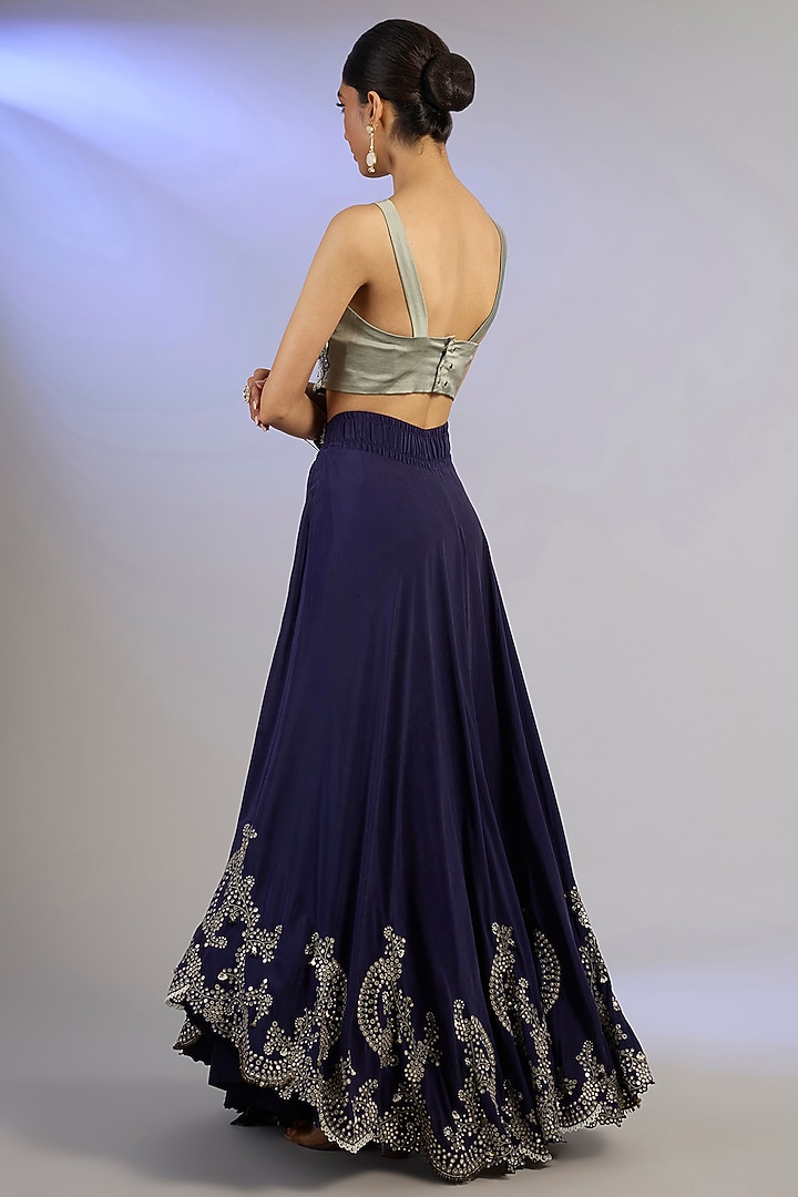 Navy Blue Crepe Hand Embroidered Bridal Sharara Set by Nupur Kanoi at Pernia's Pop Up Shop