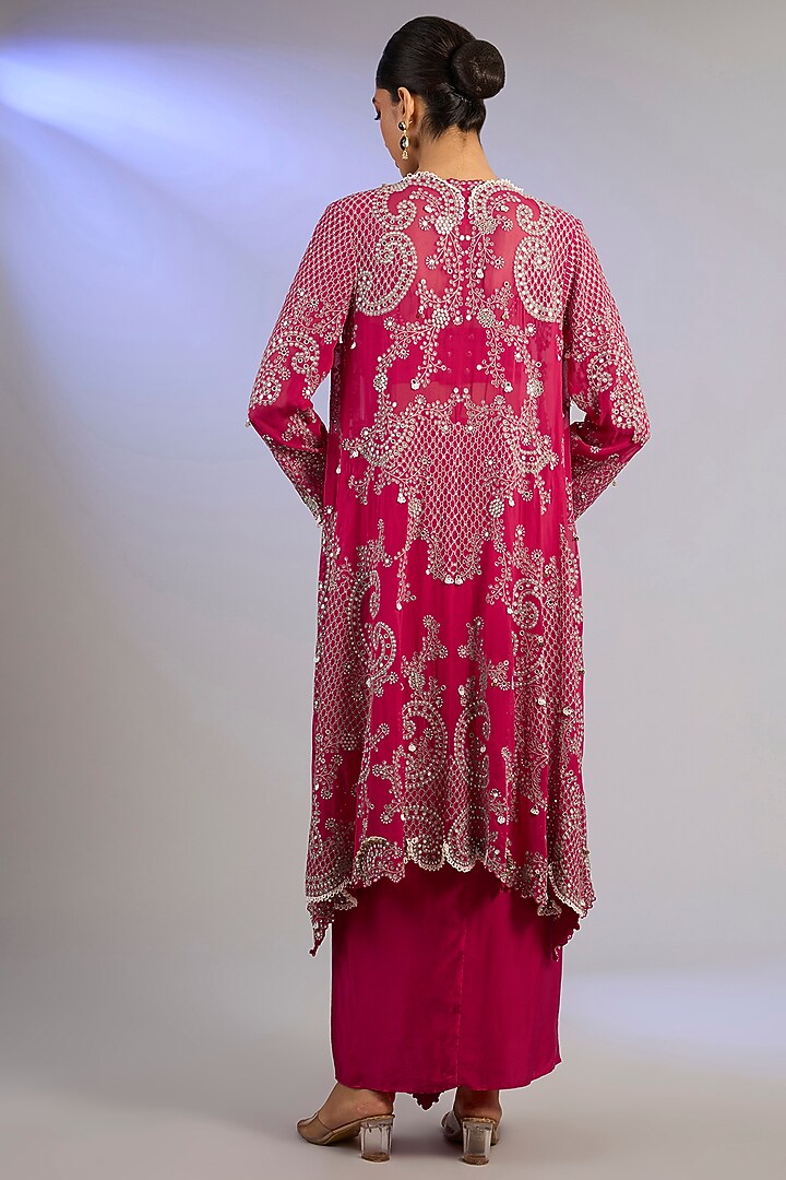 Fuchsia Satin Knotted Skirt Set by Nupur Kanoi at Pernia's Pop Up Shop