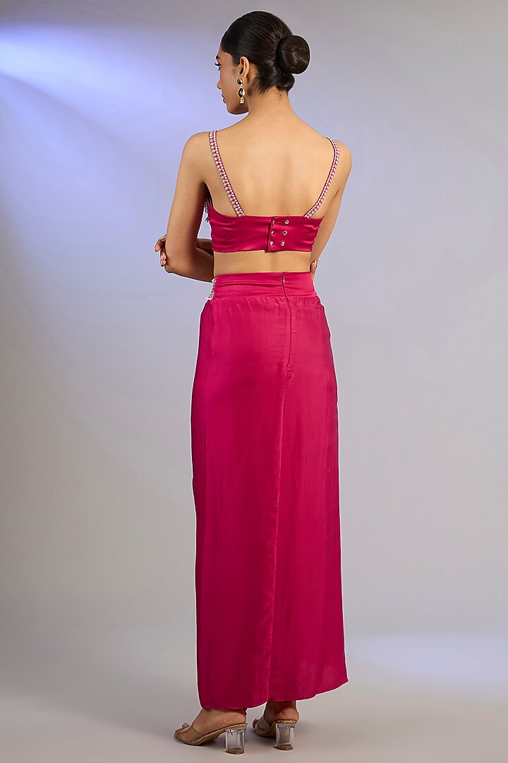 Fuchsia Satin Knotted Skirt Set by Nupur Kanoi at Pernia's Pop Up Shop