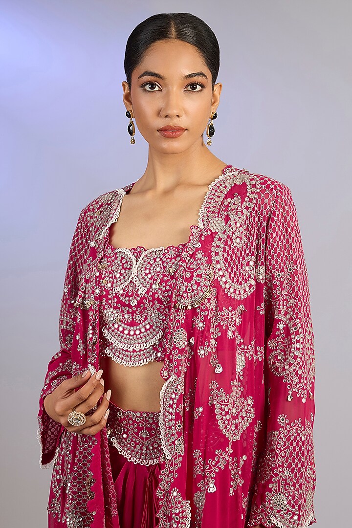 Fuchsia Satin Knotted Skirt Set by Nupur Kanoi at Pernia's Pop Up Shop