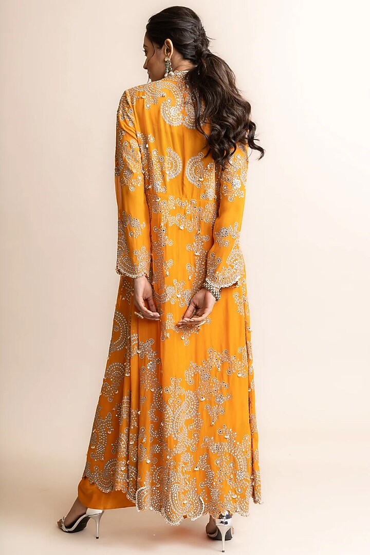 Orange Satin Hand Embroidered Skirt Set by Nupur Kanoi at Pernia's Pop Up Shop