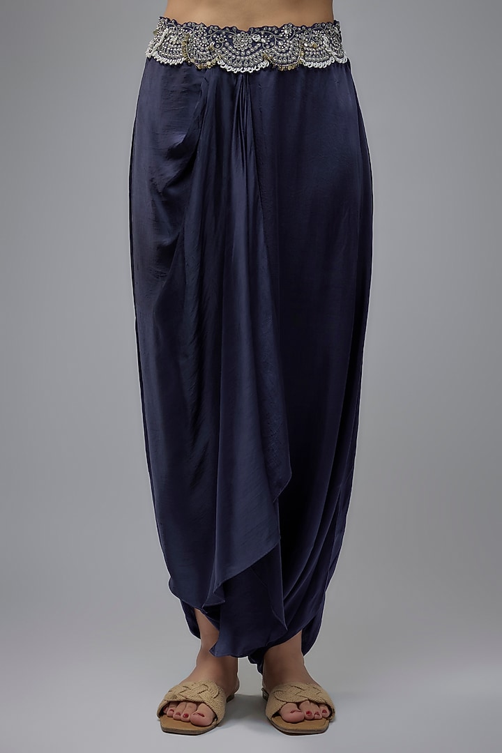 Navy Blue Organza Mirror Embroidered Gathered Cape Set by Nupur Kanoi at Pernia's Pop Up Shop