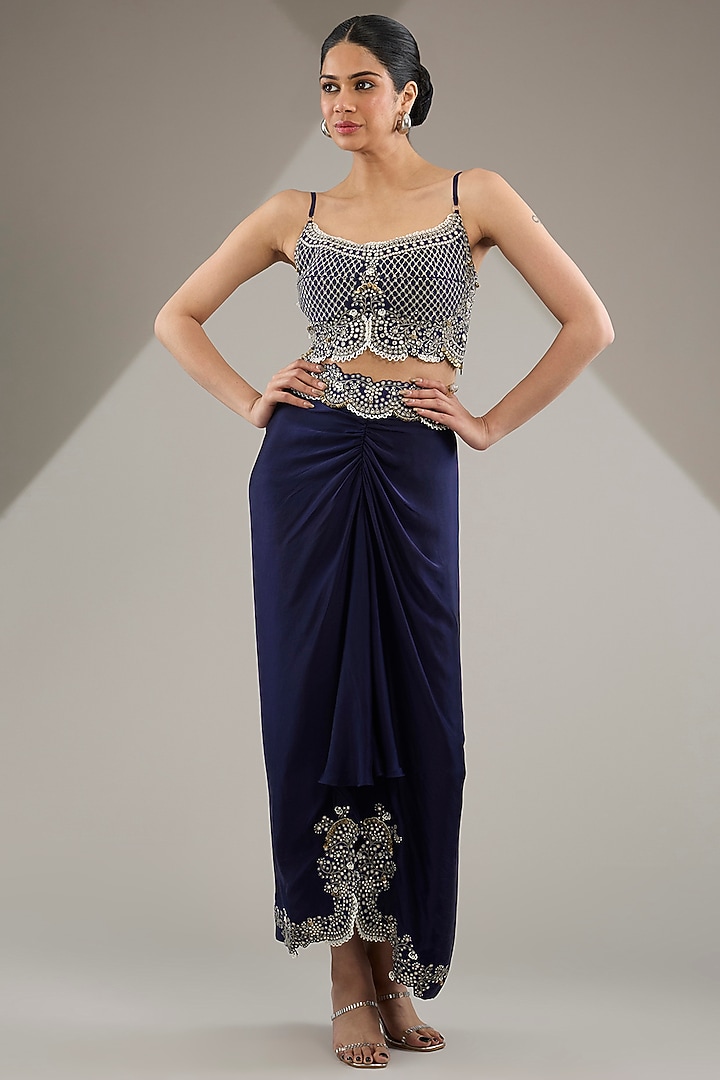 Navy Blue Georgette Hand Embroidered Cape Set by Nupur Kanoi at Pernia's Pop Up Shop