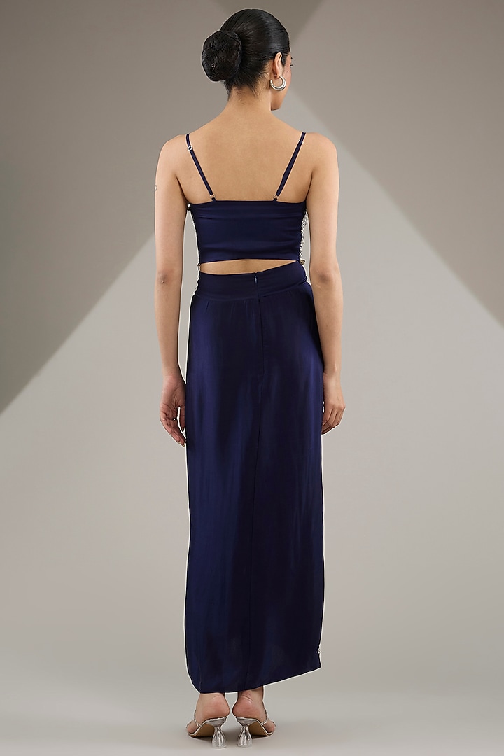 Navy Blue Georgette Hand Embroidered Cape Set by Nupur Kanoi at Pernia's Pop Up Shop