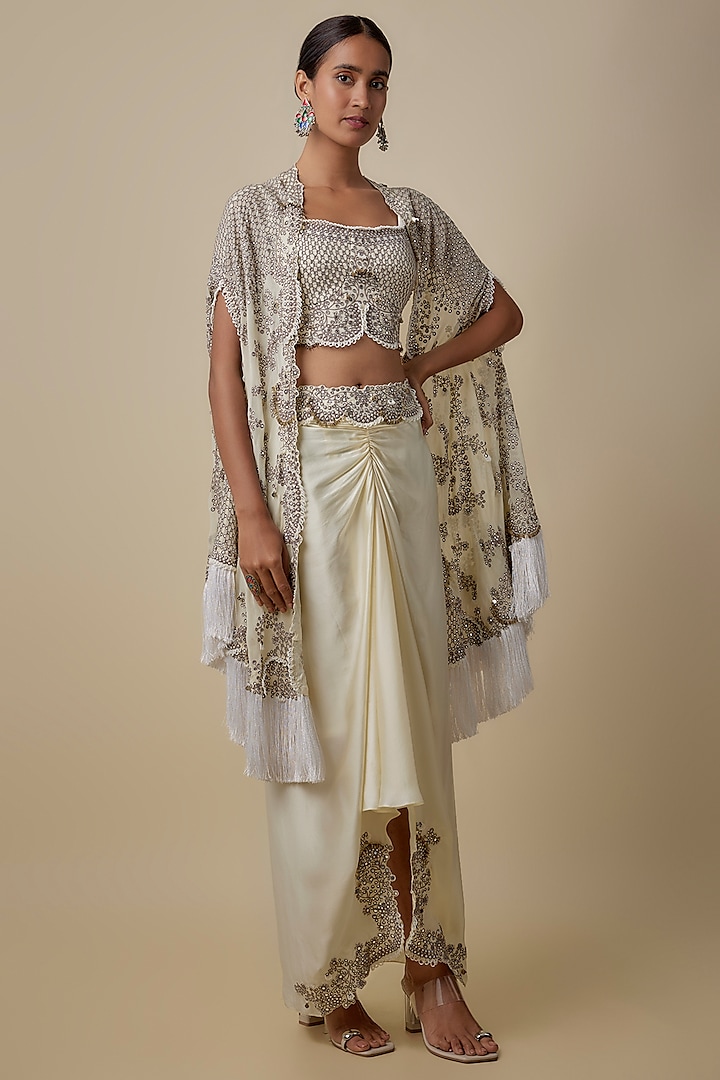 Off-White Satin Skirt Set by Nupur Kanoi at Pernia's Pop Up Shop