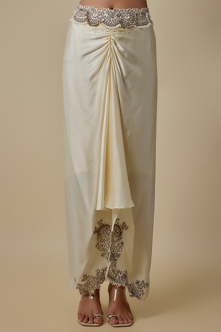 Off-White Satin Skirt Set by Nupur Kanoi at Pernia's Pop Up Shop