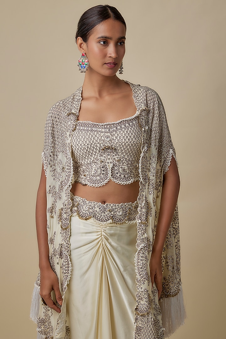 Off-White Satin Skirt Set by Nupur Kanoi at Pernia's Pop Up Shop