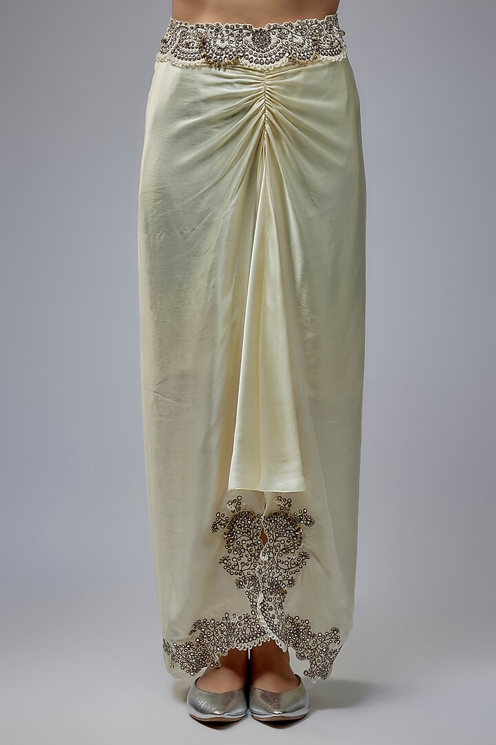 Off-White Satin Skirt Set by Nupur Kanoi at Pernia's Pop Up Shop