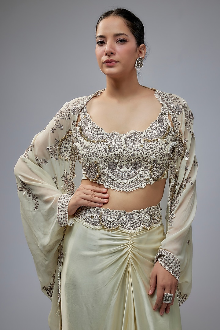 Off-White Satin Skirt Set by Nupur Kanoi at Pernia's Pop Up Shop