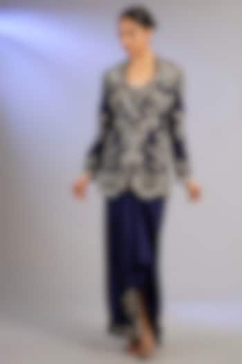 Navy Crepe Hand Embroidered Blazer Set by Nupur Kanoi at Pernia's Pop Up Shop
