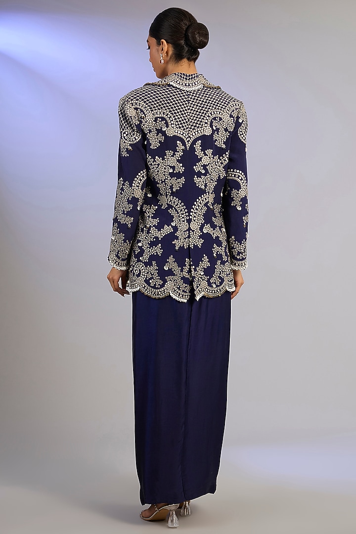 Navy Crepe Hand Embroidered Blazer Set by Nupur Kanoi at Pernia's Pop Up Shop