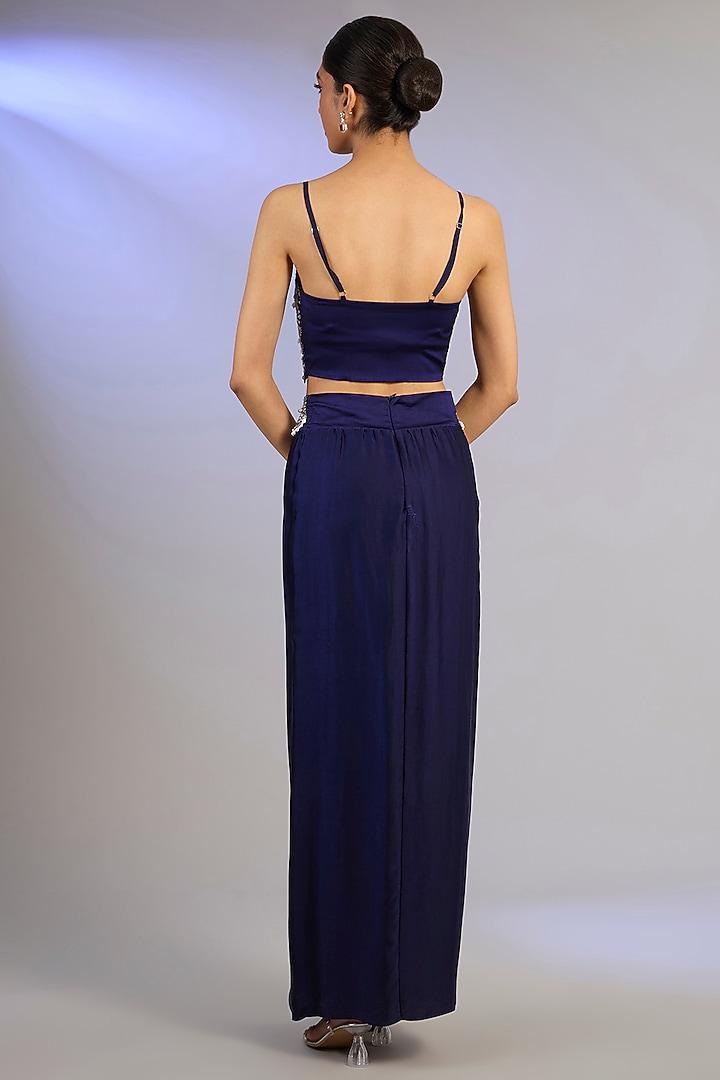 Navy Crepe Hand Embroidered Blazer Set by Nupur Kanoi at Pernia's Pop Up Shop
