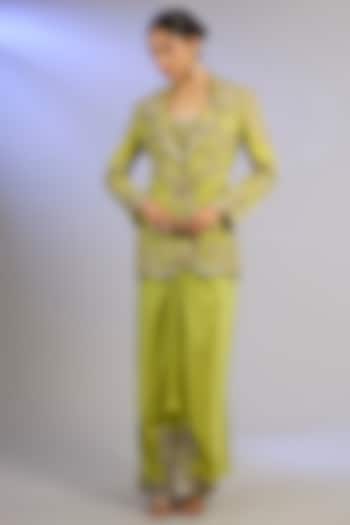 Pista Green Crepe Hand Embroidered Blazer Set by Nupur Kanoi at Pernia's Pop Up Shop