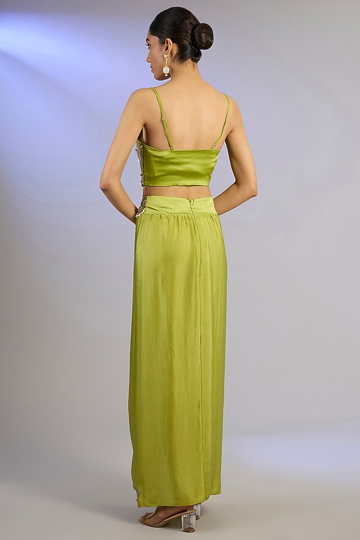 Pista Green Crepe Hand Embroidered Blazer Set by Nupur Kanoi at Pernia's Pop Up Shop