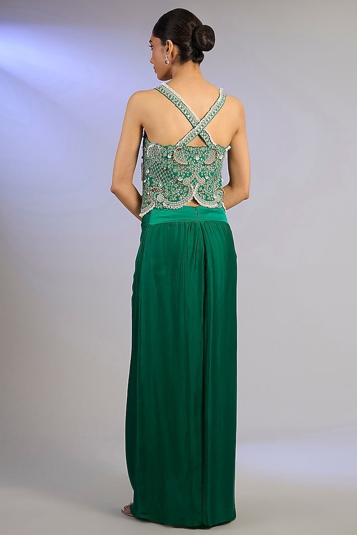 Sea Green Satin Skirt Set by Nupur Kanoi at Pernia's Pop Up Shop