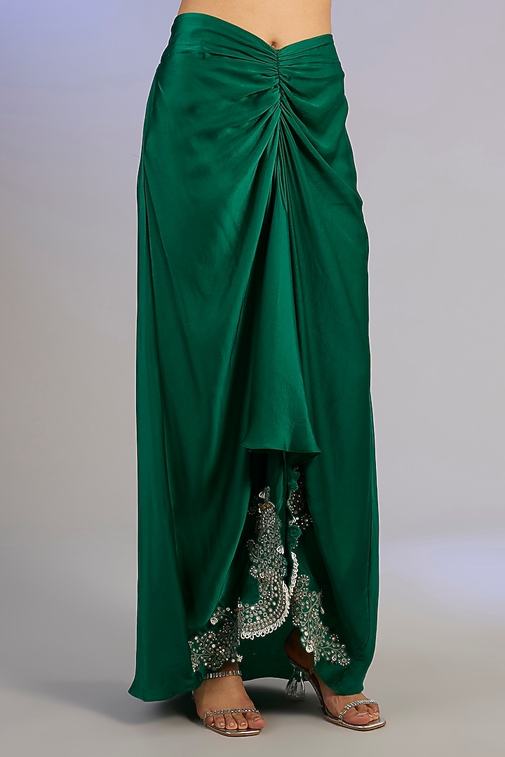 Sea Green Satin Skirt Set by Nupur Kanoi at Pernia's Pop Up Shop