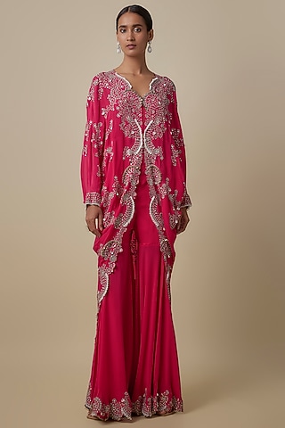 Fuchsia Crepe Hand Embroidered Gharara Set by Nupur Kanoi