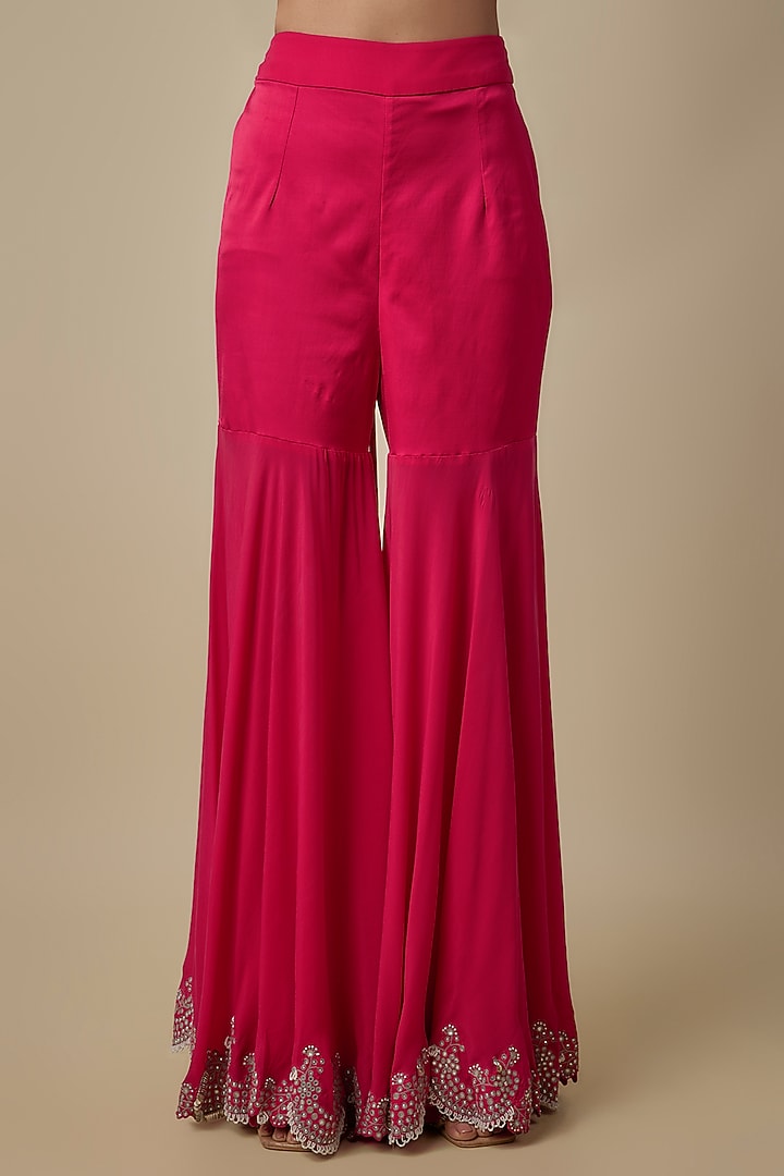 Fuchsia Crepe Hand Embroidered Gharara Set by Nupur Kanoi at Pernia's Pop Up Shop