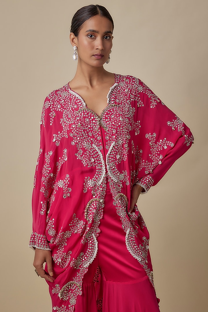 Fuchsia Crepe Hand Embroidered Gharara Set by Nupur Kanoi at Pernia's Pop Up Shop
