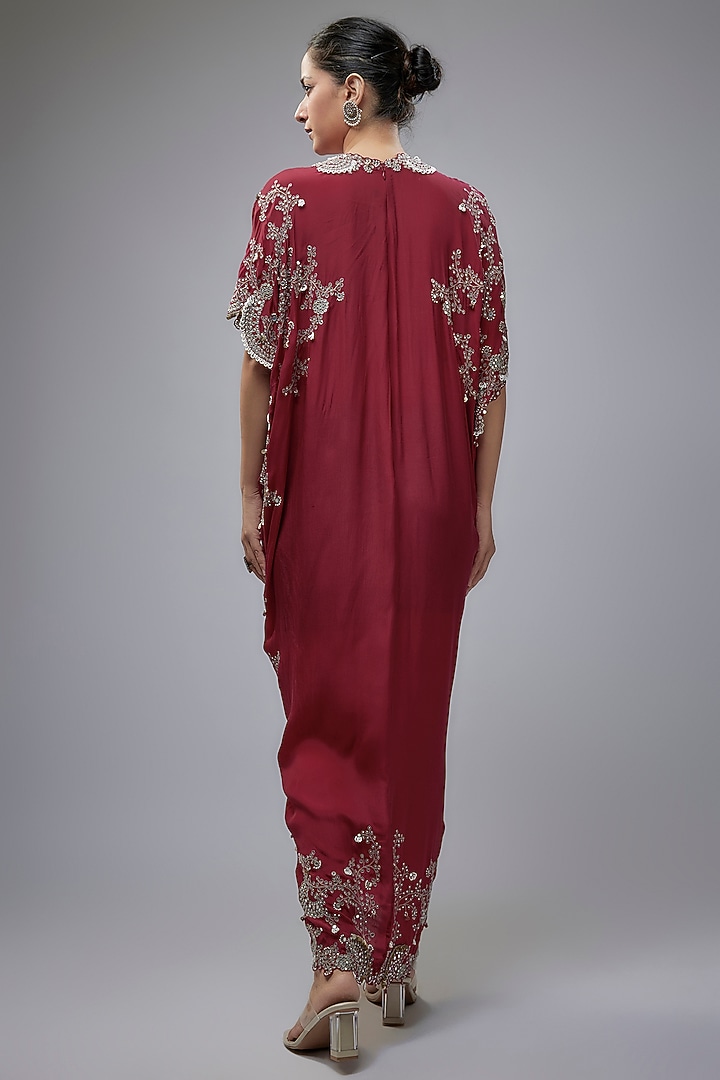Burgundy Silk Mirror Embroidered Kaftan Maxi Dress by Nupur Kanoi at Pernia's Pop Up Shop