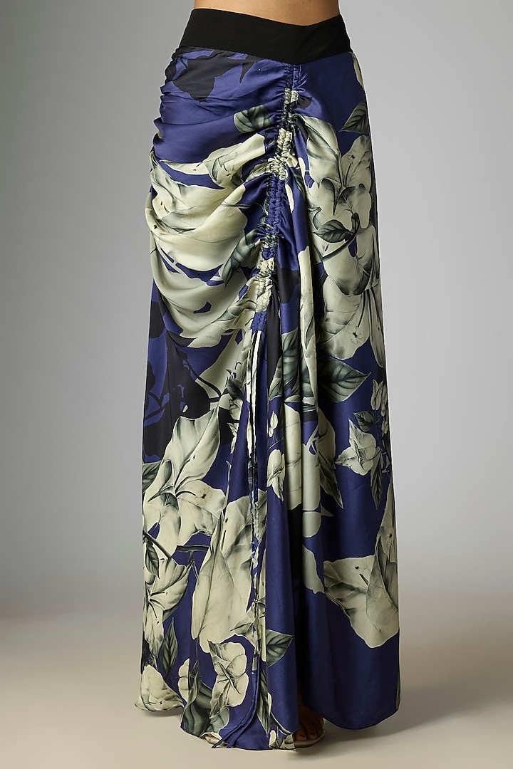 Navy Blue Satin & Chiffon Printed Skirt Set by Nupur Kanoi at Pernia's Pop Up Shop