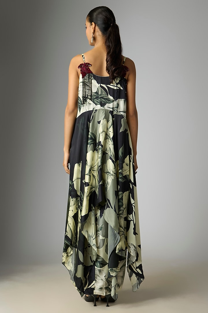 Off-White Satin Printed Side Knotted Skirt Set by Nupur Kanoi at Pernia's Pop Up Shop