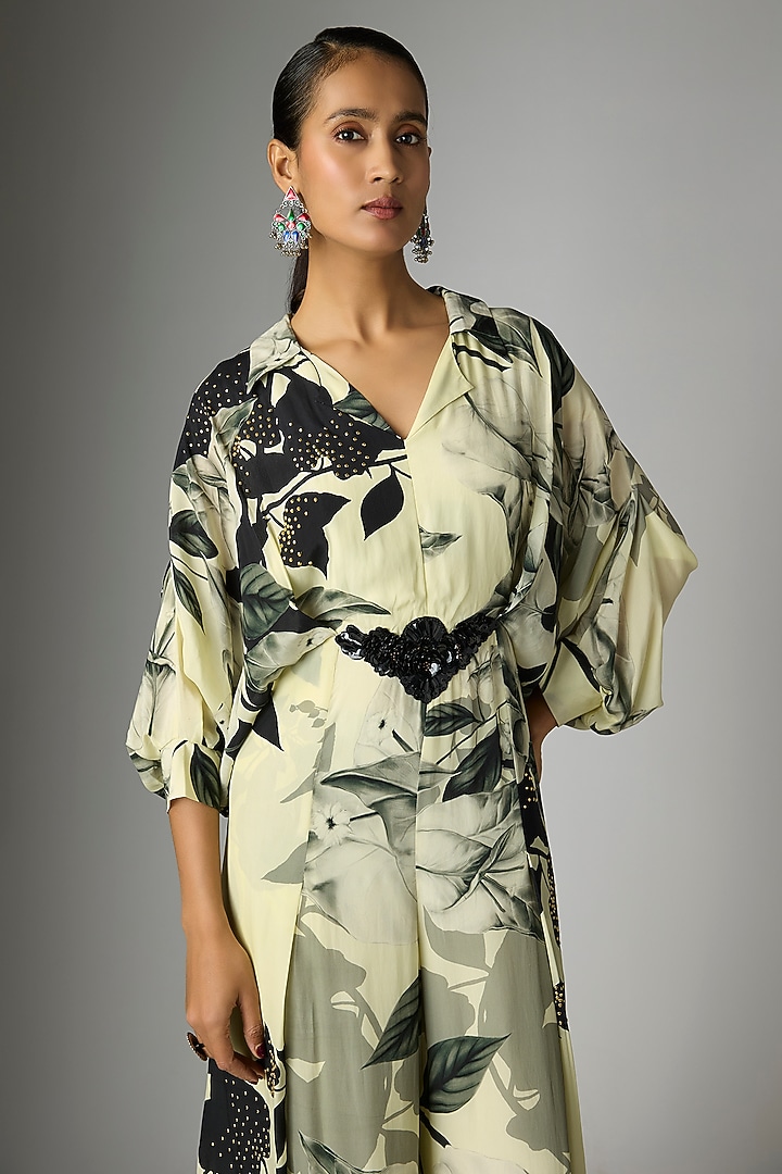 Off-White Crepe Printed Kimono Jumpsuit by Nupur Kanoi at Pernia's Pop Up Shop