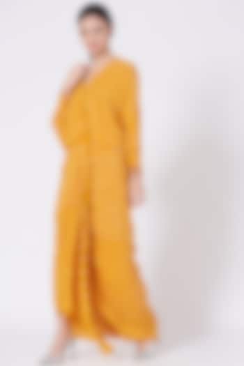 Mustard Striped Wrap Dress by Nupur Kanoi