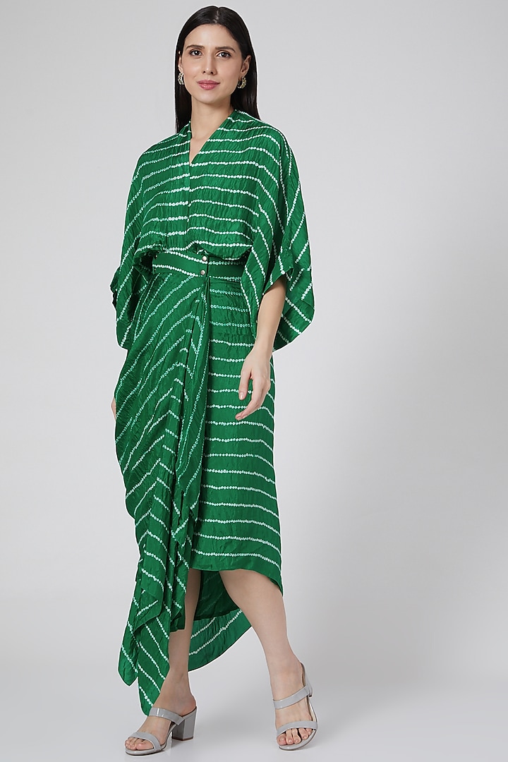 Green Printed Wrap Dress by Nupur Kanoi