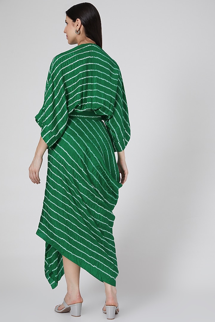 Green Printed Wrap Cocktail Dress by Nupur Kanoi at Pernia's Pop Up Shop