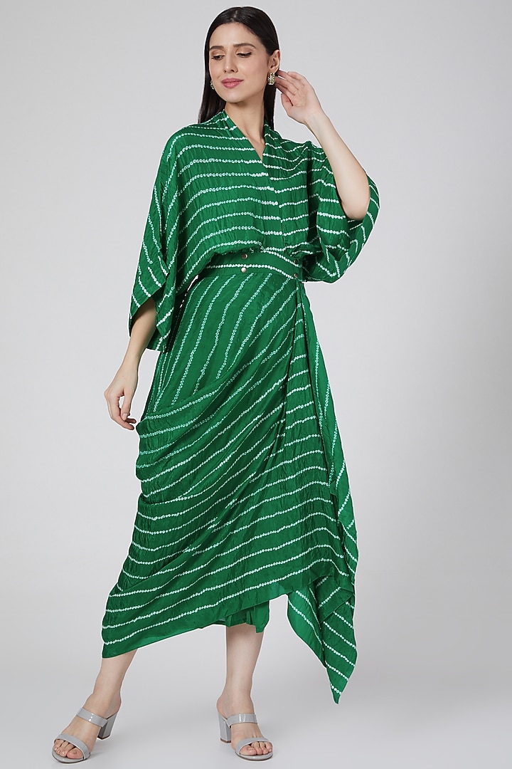 Green Printed Wrap Cocktail Dress by Nupur Kanoi at Pernia's Pop Up Shop