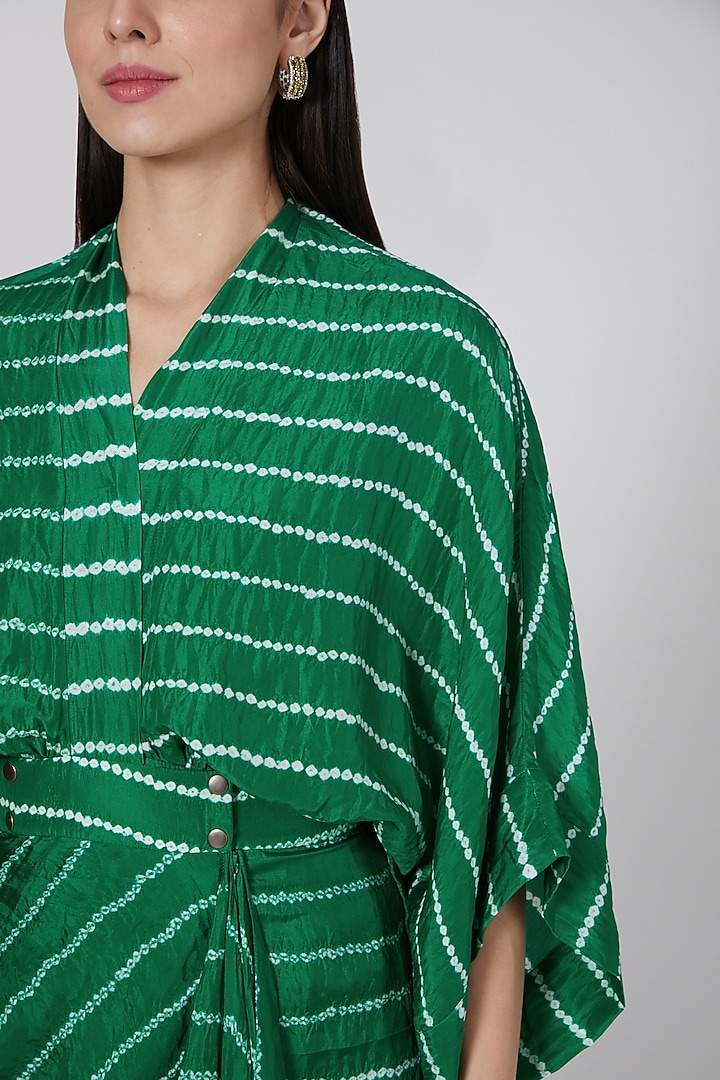 Green Printed Wrap Cocktail Dress by Nupur Kanoi at Pernia's Pop Up Shop