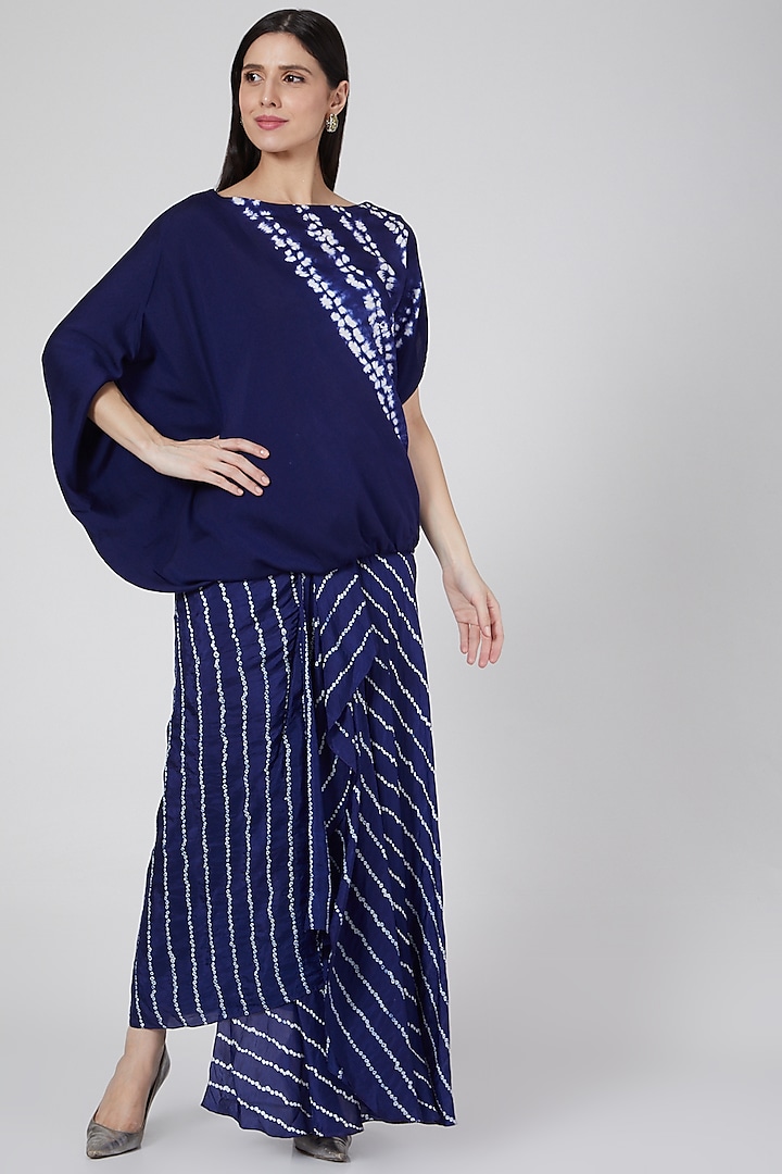 Blue Printed & Striped Skirt Set by Nupur Kanoi