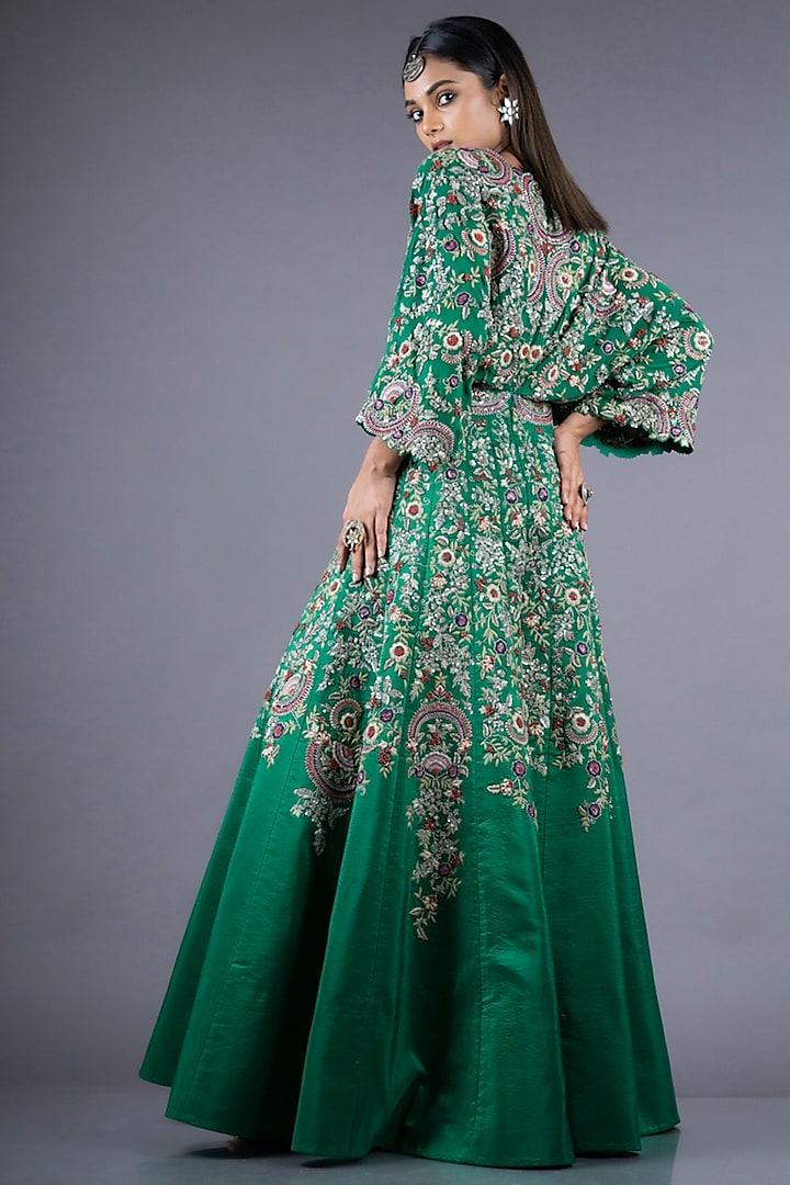 Green Hand Embroidered Kaftan Kali Jumpsuit by Nupur Kanoi at Pernia's Pop Up Shop