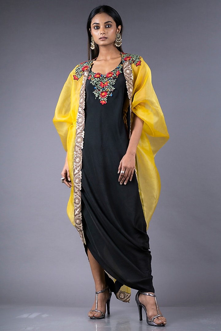 Black Hand Embroidered Dress With Jacket by Nupur Kanoi