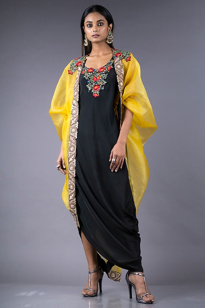 Black Hand Embroidered Dress With Jacket by Nupur Kanoi at Pernia's Pop Up Shop