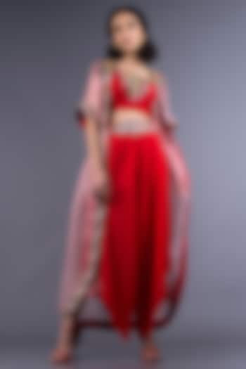 Red Embroidered Pant Set by Nupur Kanoi