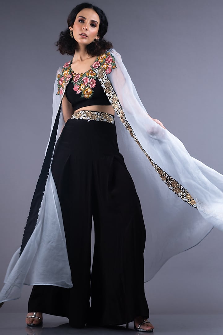 Black Embroidered Pant Set by Nupur Kanoi