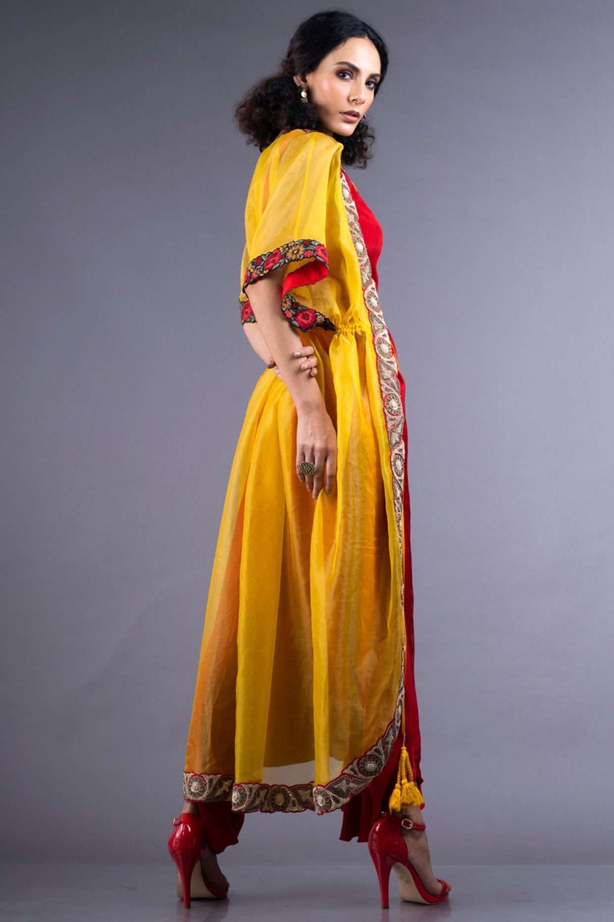 Red Embroidered Dhoti Jumpsuit With 