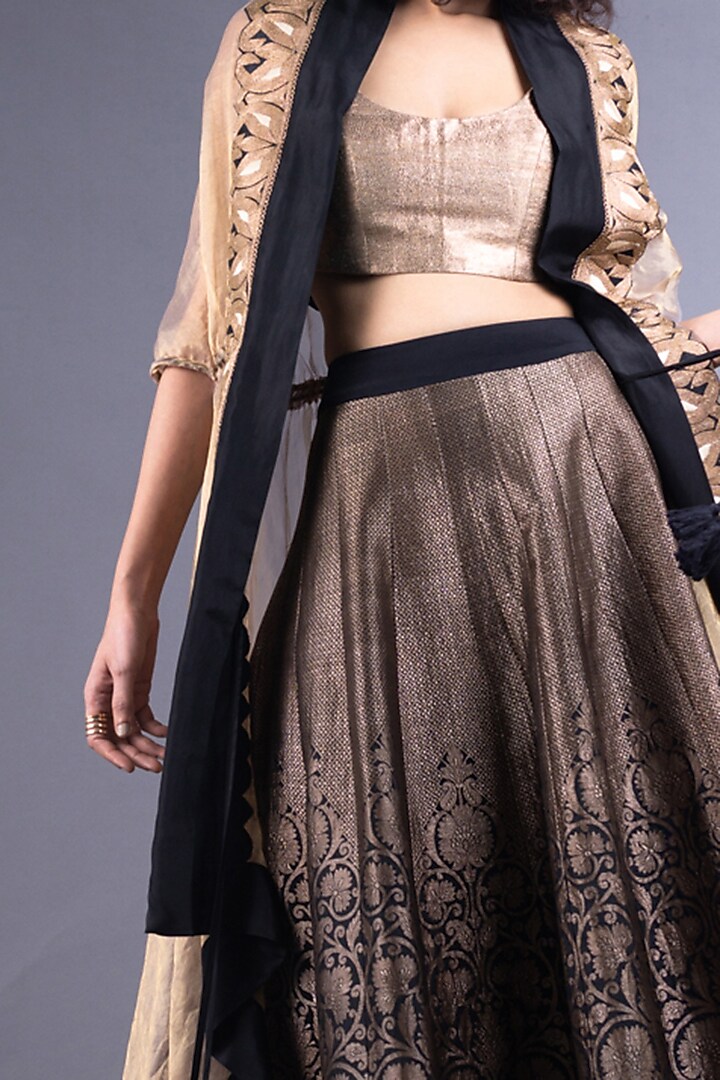 Black & Golden Embroidered Wedding Lehenga Set by Nupur Kanoi at Pernia's Pop Up Shop