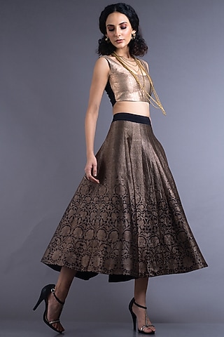 Black & Golden Embroidered Kalidar Lehenga Set by Nupur Kanoi