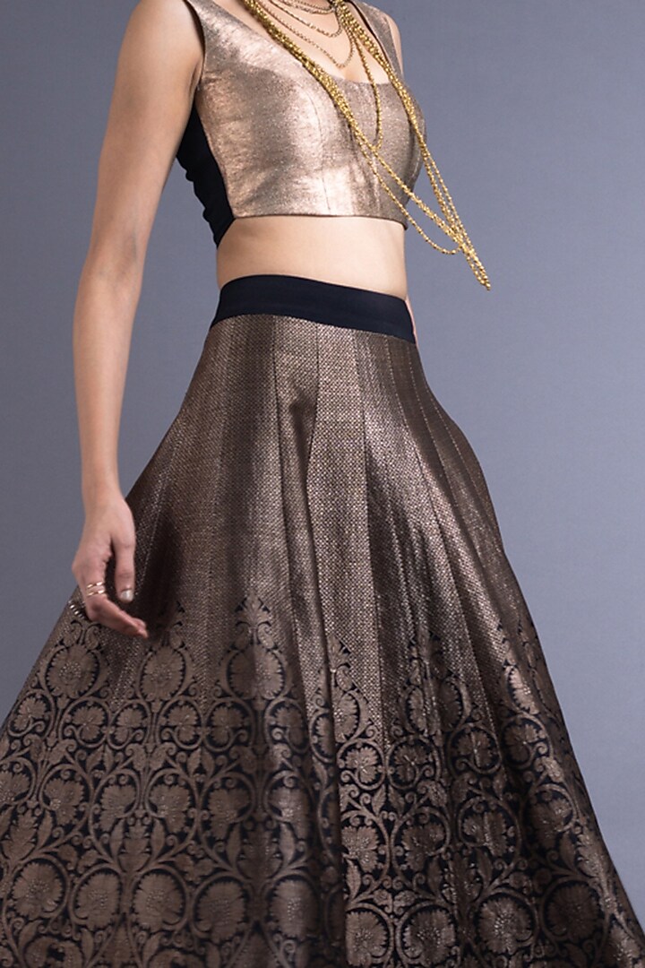 Black & Golden Embroidered Kalidar Wedding Lehenga Set by Nupur Kanoi at Pernia's Pop Up Shop