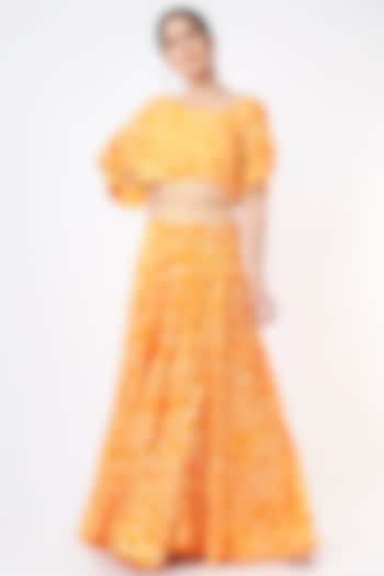 Mustard Printed & Embroidered Wedding Lehenga Set by Nupur Kanoi at Pernia's Pop Up Shop