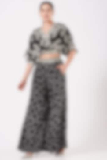 Black Bamberg Crepe Printed Pant Set by Nupur Kanoi at Pernia's Pop Up Shop