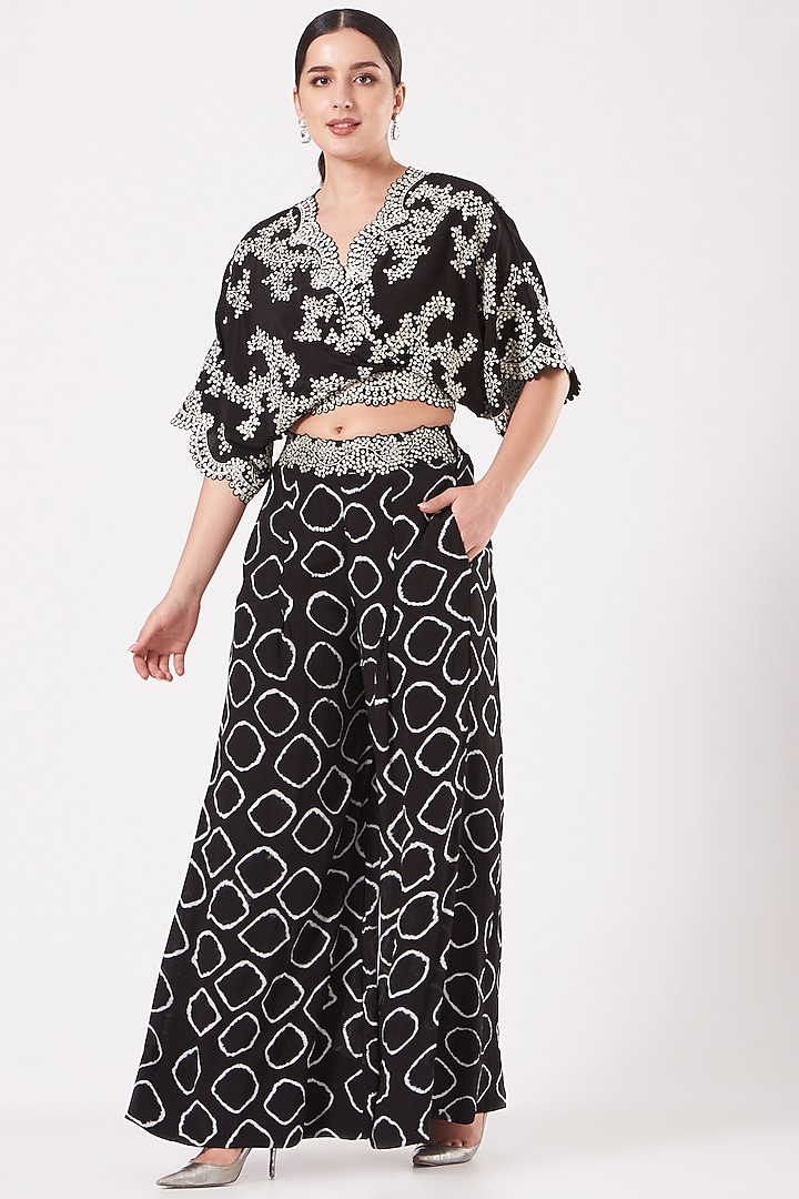 Black Bamberg Crepe Printed Pant Set by Nupur Kanoi at Pernia's Pop Up Shop