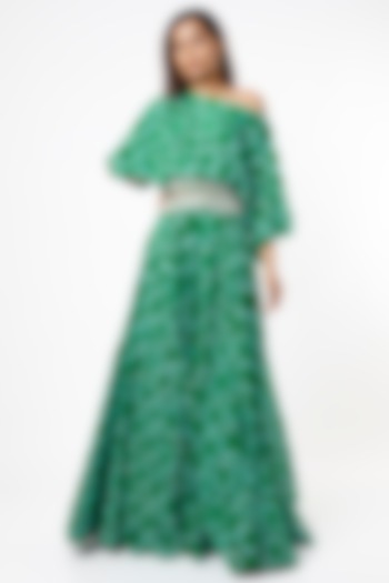 Emerald Green Polka Dotted & Embroidered Lehenga Set by Nupur Kanoi